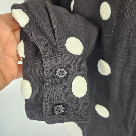 Zara Black Button Up Embroidered Pom Pom Polka Dot Collared Dolman Sleeve Top XS - Picture 10 of 14